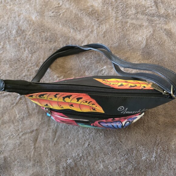Anna by Anuschka Hand Painted Leather Crossbody Bag Butterfly Dragonfly New - Picture 9 of 16
